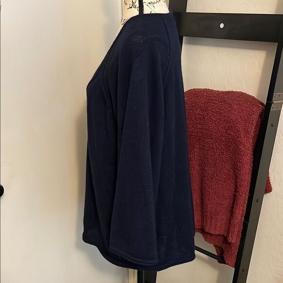 Garnet Hill Blue Baby Alpaca V-Neck Wide Sleeve Pullover Sweater Modern Office - Picture 3 of 12